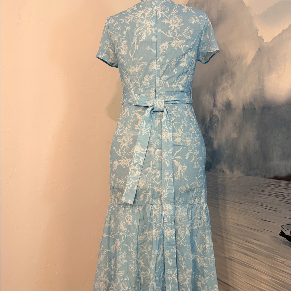 Chic Light Blue Floral Midi Dress #110 - Picture 3 of 5